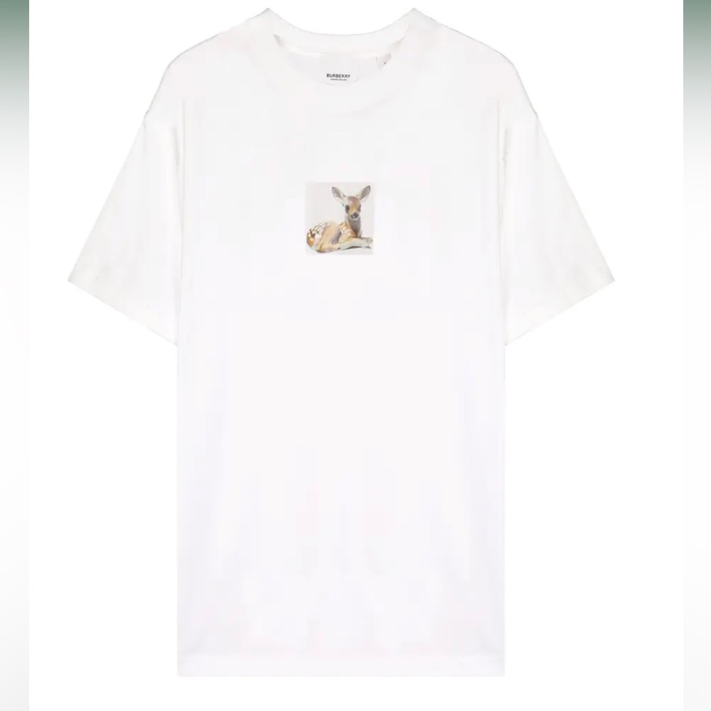 Burberry Womens Oversized Deer Print Cotton T-shirt SS21